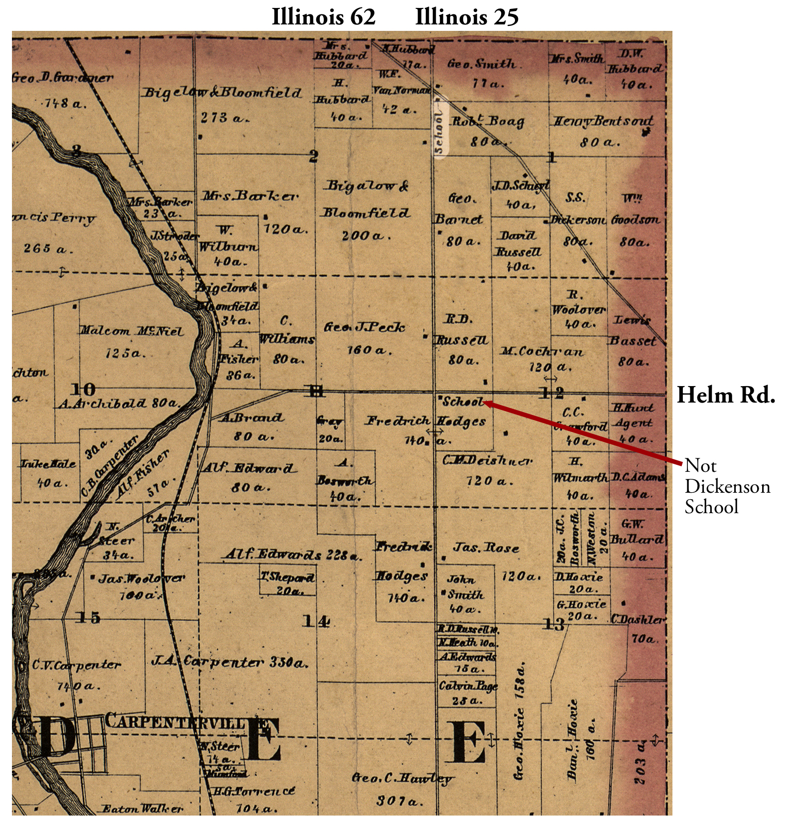 1860 Kane County IL Dickenson Schoolhouse Map